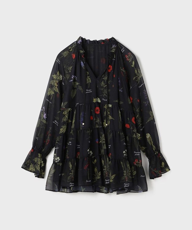 GRACE CONTINENTAL ボタニカルプリントチュニックトップ ブラック