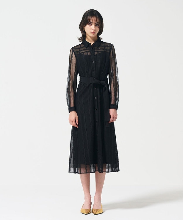 GRACE CONTINENTAL ストライプレースシャツワンピース ブラック