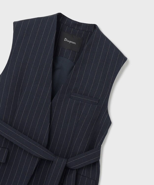 GRACE CONTINENTAL ストライプノーカラージレ ネイビー