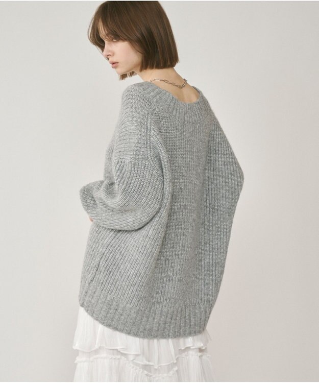 GRACE CONTINENTAL ラメ畦ニットトップ グレー