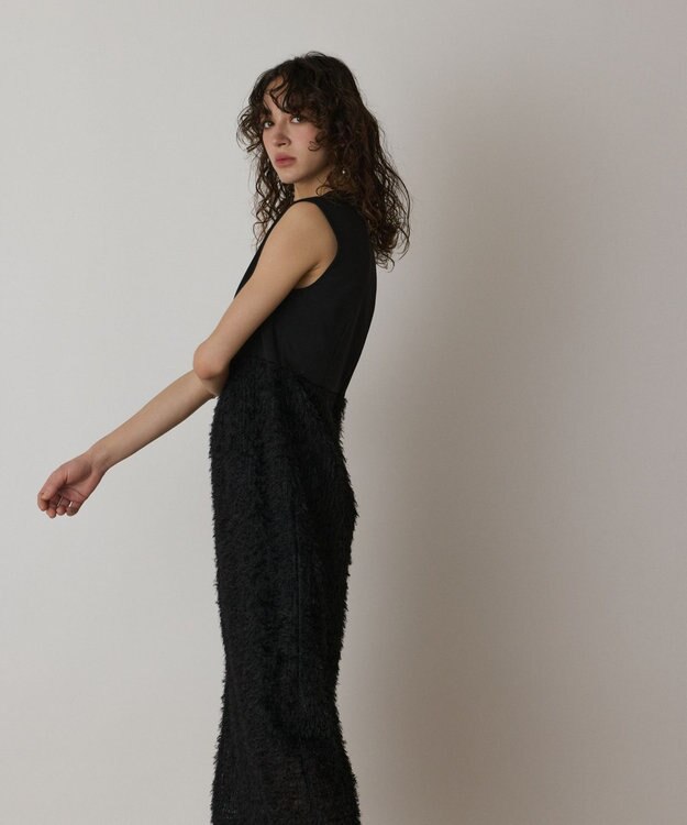 GRACE CONTINENTAL フェザー刺繍コンビワンピース ブラック