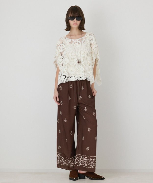 GRACE CONTINENTAL メッシュエンブロイダリーポンチョトップ キナリ