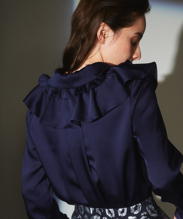 極美品 グレースコンチネンタル サテンフリルカラーシャツ ネイビー 36 サテンフリルカラーシャツ / GRACE CONTINENTAL | GRACE