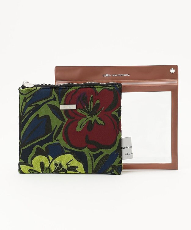 GRACE CONTINENTAL Fabricフラットポーチ グリーン