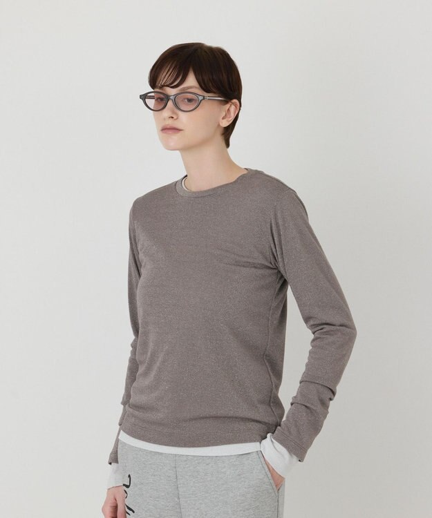 GRACE CONTINENTAL ラメクルーカットトップ グレー