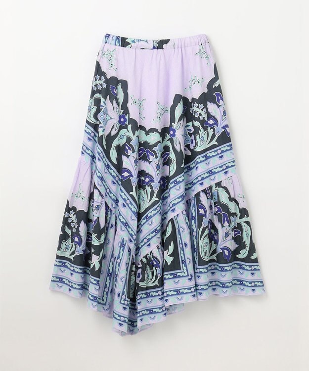 GRACE CONTINENTAL フレームプリントギャザースカート ネイビー