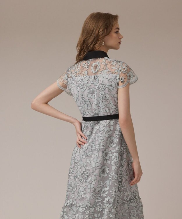 GRACE CONTINENTAL チュールフラワー刺繍ワンピース サックス