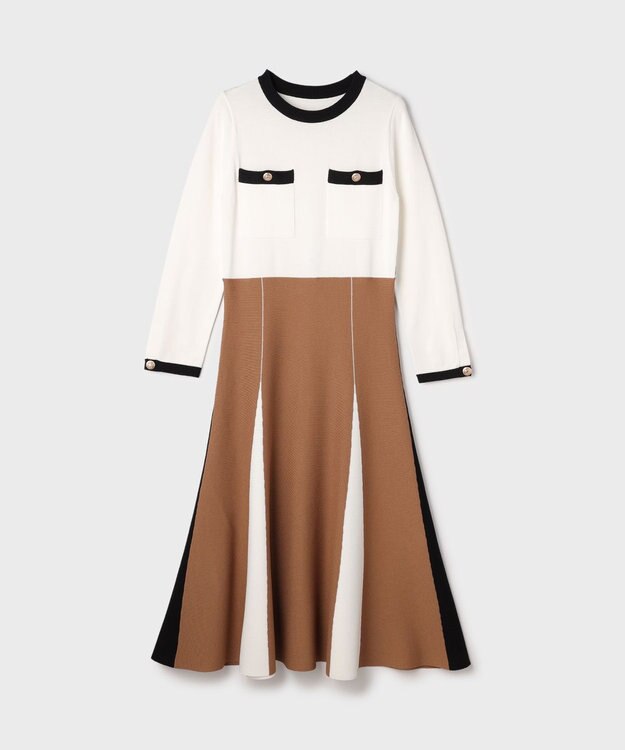 GRACE CONTINENTAL ニットバイカラージャガードワンピース ホワイト