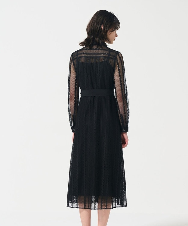 GRACE CONTINENTAL ストライプレースシャツワンピース ブラック