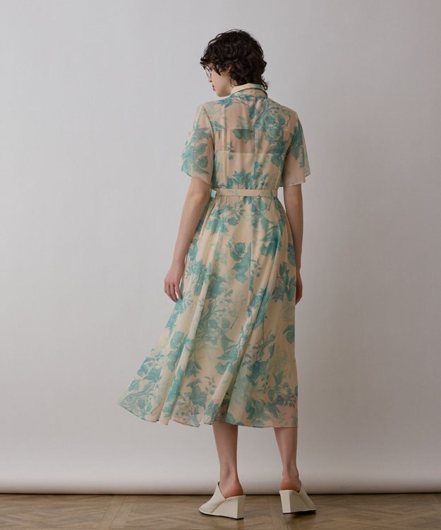 GRACE CONTINENTAL シャドーフラワープリントワンピース グリーン