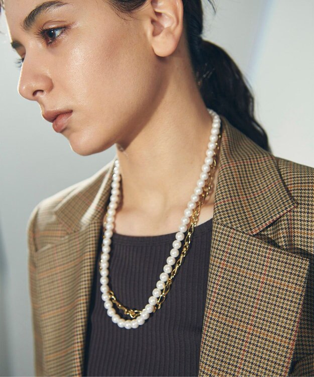 GRACE CONTINENTAL パールチェーンロングネックレス ゴールド