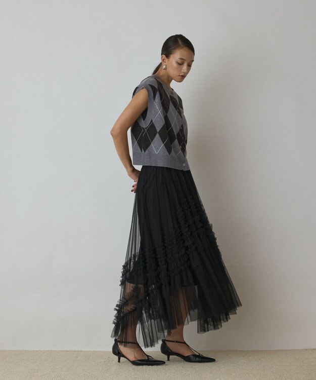 GRACE CONTINENTAL アーガイルニットベスト グレー