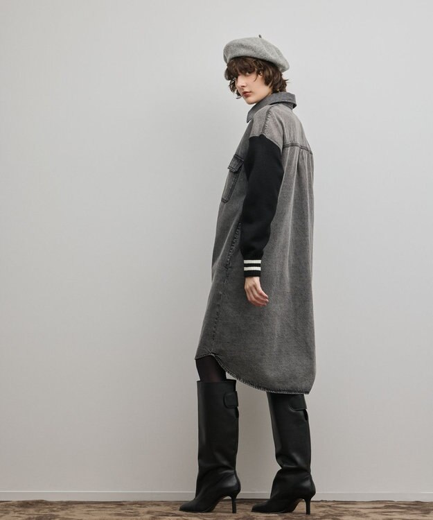 GRACE CONTINENTAL ニットスリーブデニムワンピース ブラック