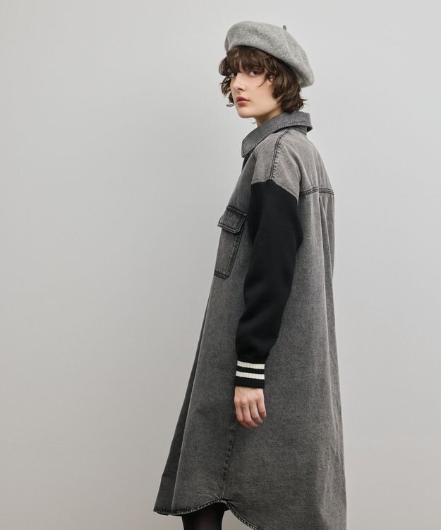 GRACE CONTINENTAL ニットスリーブデニムワンピース ブラック