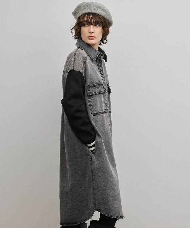 GRACE CONTINENTAL ニットスリーブデニムワンピース ブラック