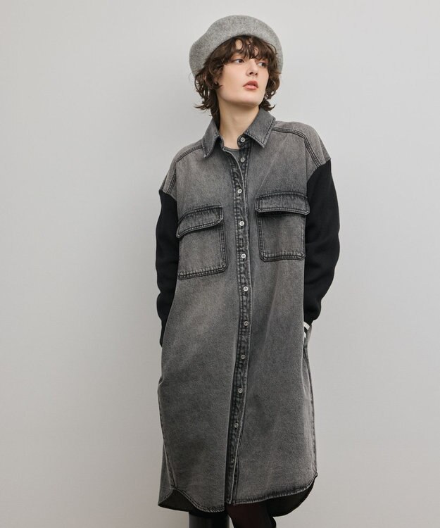 GRACE CONTINENTAL ニットスリーブデニムワンピース ブラック