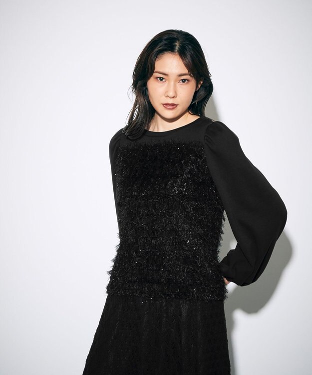GRACE CONTINENTAL カットソーコンビパフ袖トップ ブラック