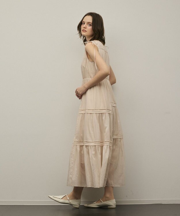 GRACE CONTINENTAL コットンシルクティアードワンピース ベージュ
