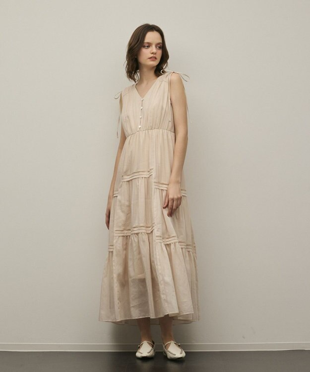 GRACE CONTINENTAL コットンシルクティアードワンピース ベージュ