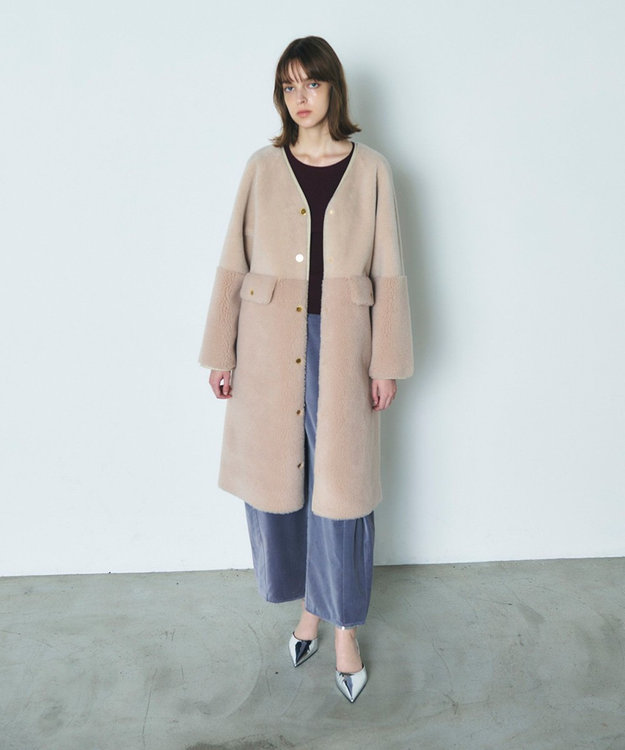 GRACE CONTINENTAL ノーカラーボアムートンコート ベージュ