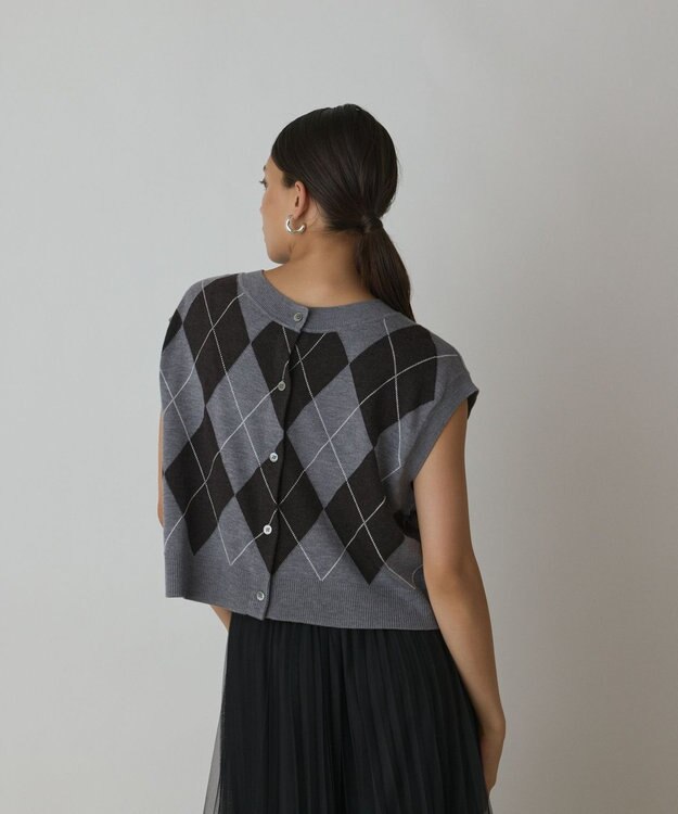 GRACE CONTINENTAL アーガイルニットベスト グレー