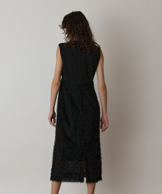 GRACE CONTINENTAL フェザー刺繍コンビワンピース ブラック