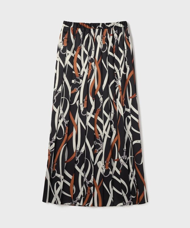 GRACE CONTINENTAL ベルトプリントアシメプリーツスカート ブラック