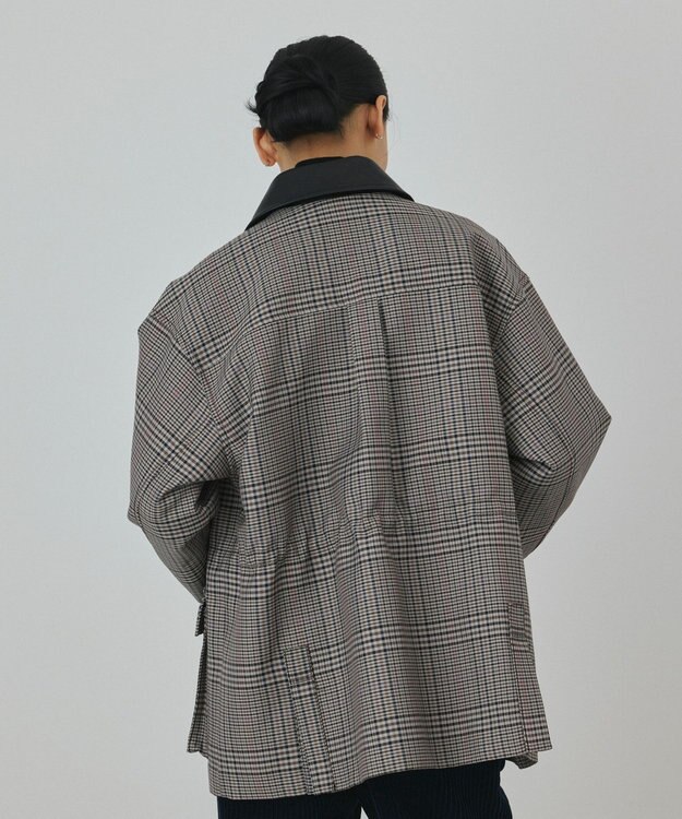 GRACE CONTINENTAL レザー衿ハンティングジャケット チェック