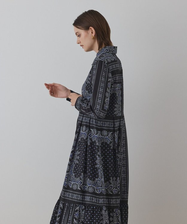 GRACE CONTINENTAL バンダナプリントシャツワンピース ブラック