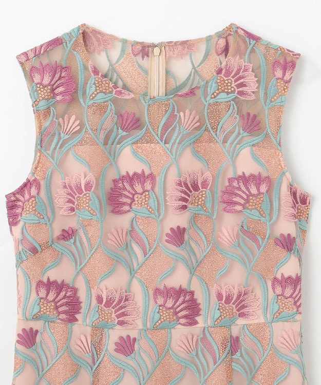 GRACE CONTINENTAL フラワー刺繍チュールドレス ピンク