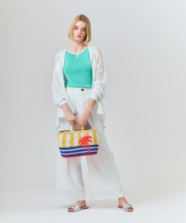 GRACE CONTINENTAL ボーダーメッシュフーディ ホワイト