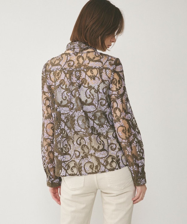 GRACE CONTINENTAL ボウタイ付レースブラウス カーキ