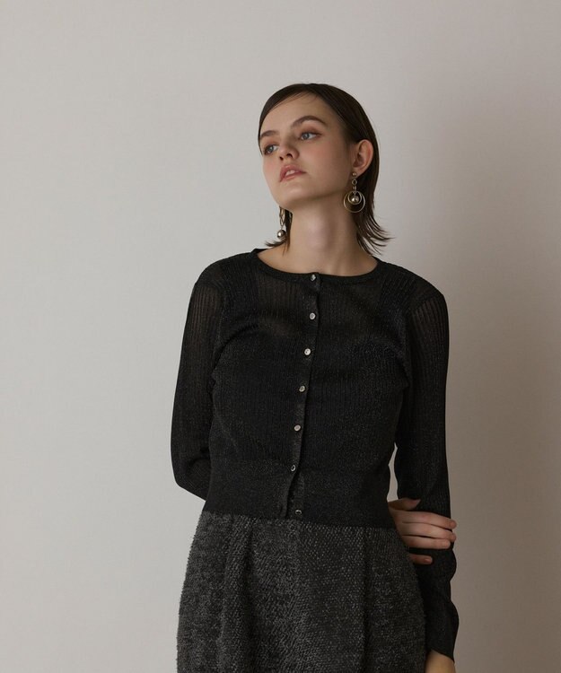 GRACE CONTINENTAL ラメリブシアーニットカーディガン ブラック