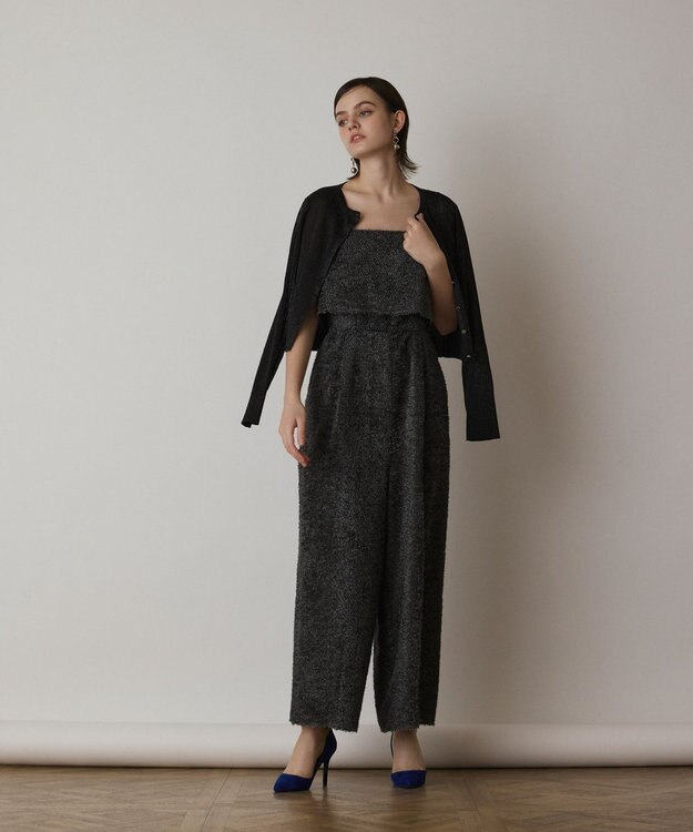 GRACE CONTINENTAL ラメリブシアーニットカーディガン ブラック