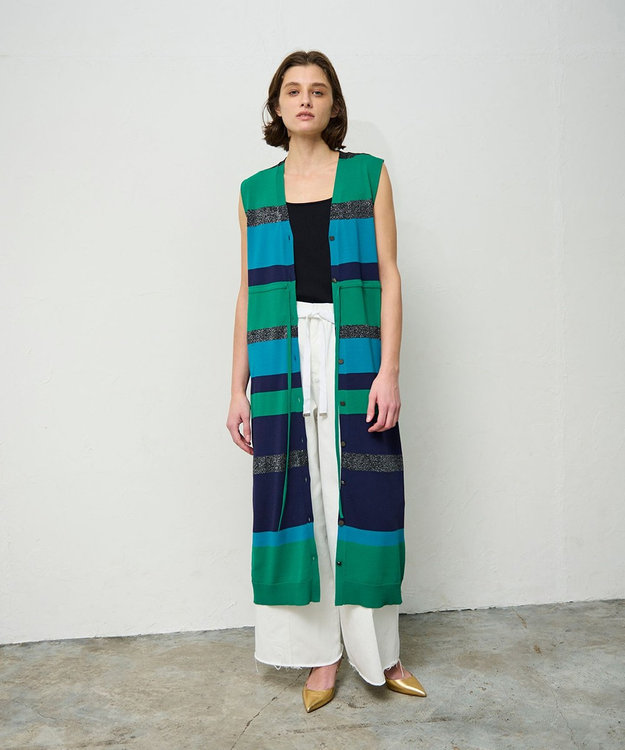 GRACE CONTINENTAL ニットマルチボーダージレ グリーン