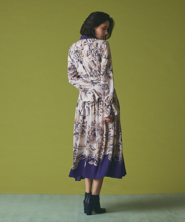 GRACE CONTINENTAL ボタニカルドレープワンピース ベージュ