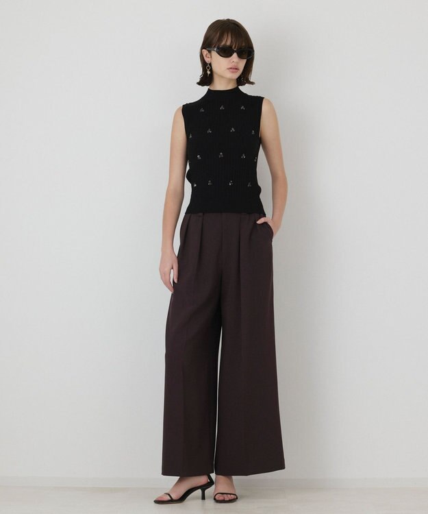 GRACE CONTINENTAL ビジューリブニットトップ ブラック