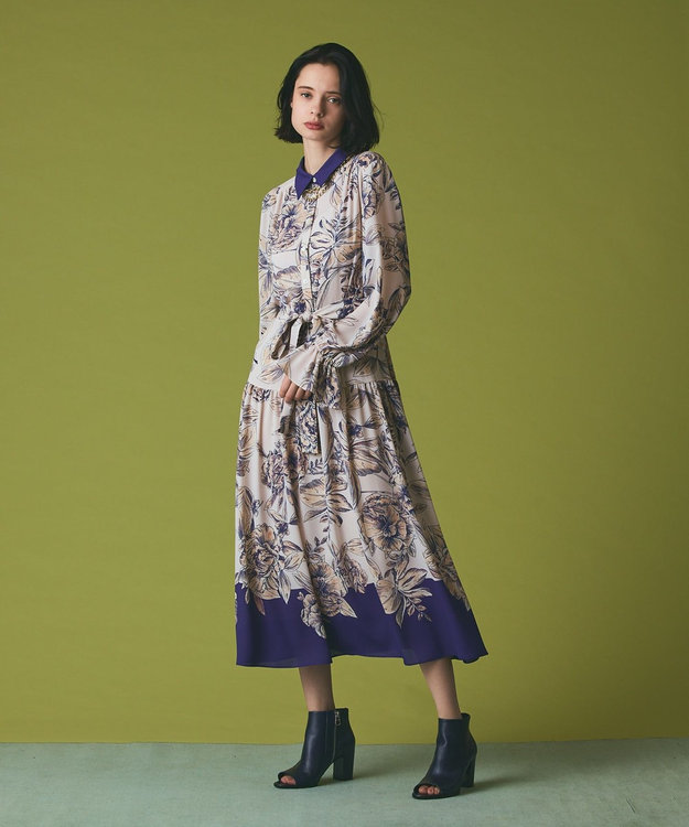 GRACE CONTINENTAL シルク ボタニカル柄　ロングワンピース S ボタニカルレイヤードワンピース / GRACE CONTINENTAL | GRACE