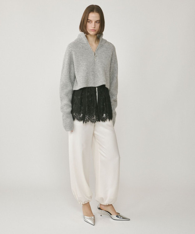 GRACE CONTINENTAL 畦zipニットトップ グレー