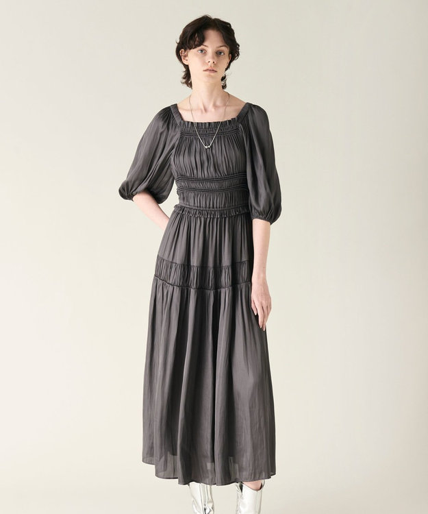 GRACE CONTINENTAL スクエアギャザーワンピース グレー