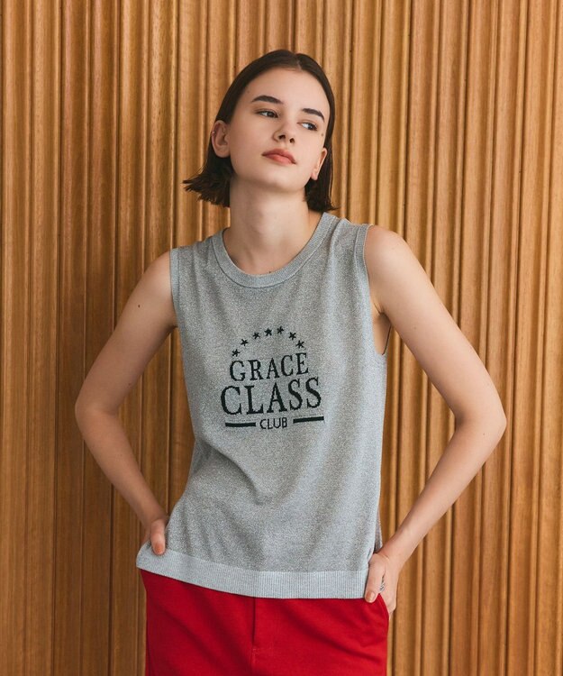 GRACE CONTINENTAL ラメジャガードノースリーブ グレー