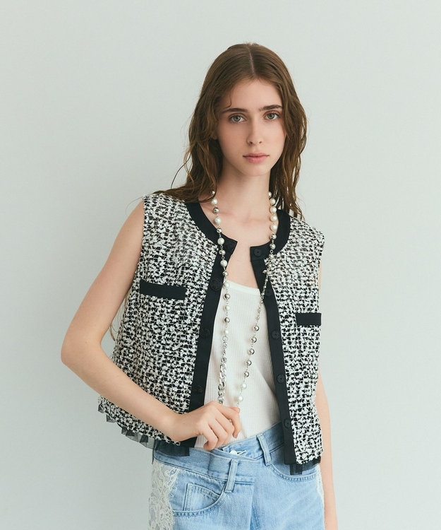 GRACE CONTINENTAL フェザーembドレス ホワイト