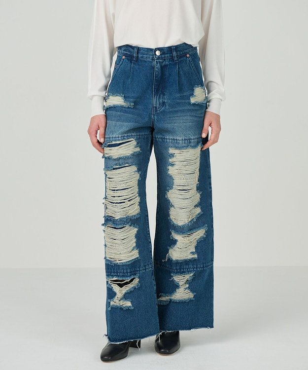 GRACE CONTINENTAL ハードクラッシュデニムパンツ インディゴ