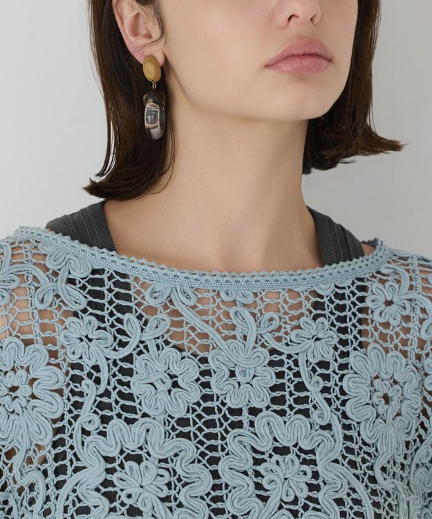 GRACE CONTINENTAL メッシュエンブロイダリーポンチョトップ サックス
