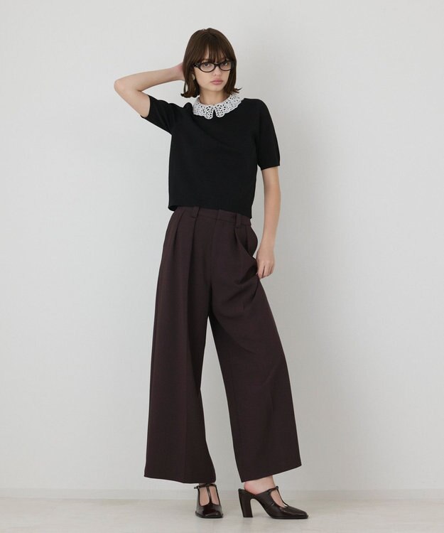 GRACE CONTINENTAL レースカラーラメニットトップ ブラック