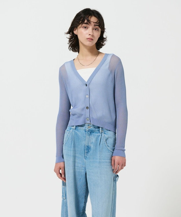 GRACE CONTINENTAL - 19aw GRACE CONTINENTALシアーリブVネックニットカーディガン 19aw GRACE CONTINENTALシアーリブVネックニットカーディガン