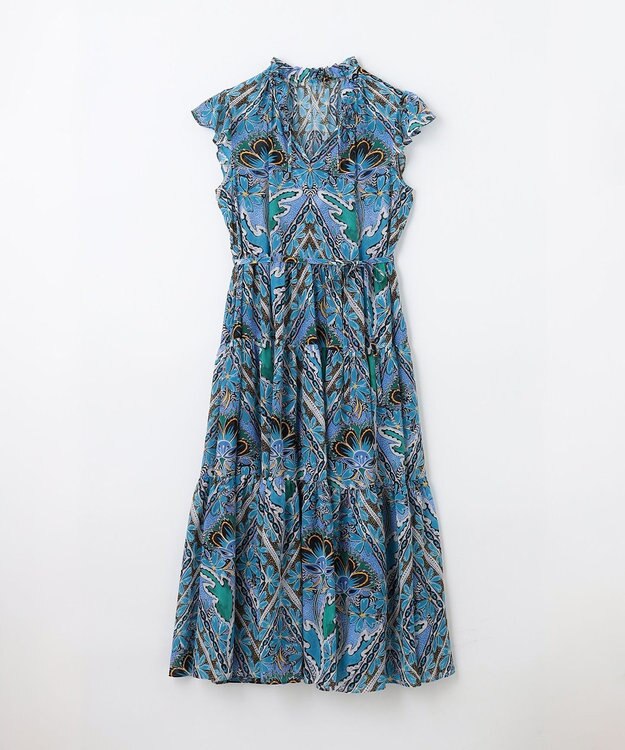 GRACE CONTINENTAL シフォンプリントティアードワンピース ブルー