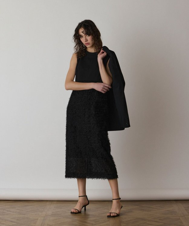 GRACE CONTINENTAL フェザー刺繍コンビワンピース ブラック