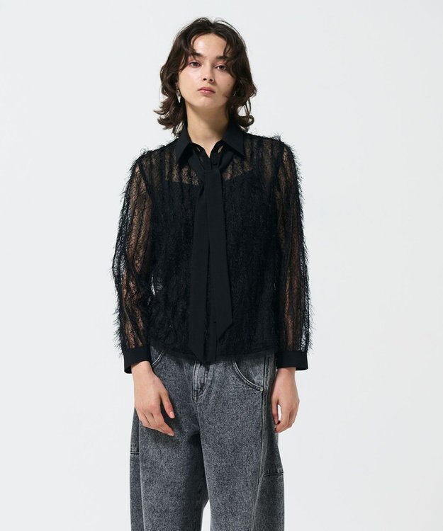 GRACE CONTINENTAL フリンジレースタイ付ブラウス ブラック