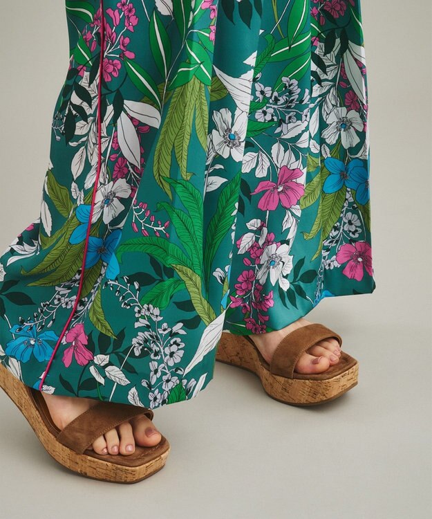 GRACE CONTINENTAL ボタニカルプリントワイドパンツ グリーン